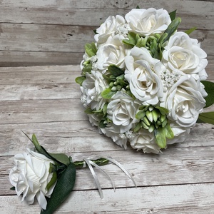 Örök menyasszonyi csokor vőlegény kitűzővel - fehér - esküvő - menyasszonyi- és dobócsokor - Meska.hu