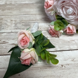 Örök menyasszonyi csokor vőlegény kitűzővel - vegyes rózsaszín - esküvő - menyasszonyi- és dobócsokor - Meska.hu