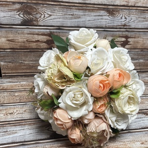 Örök menyasszonyi csokor vőlegény kitűzővel - barack-fehér - esküvő - menyasszonyi- és dobócsokor - Meska.hu