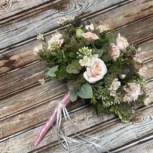 Örök menyasszonyi csokor vőlegény kitűzővel - rózsaszín - esküvő - menyasszonyi- és dobócsokor - Meska.hu