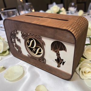Prémium nászajándék gyűjtő doboz, esküvői pénzgyűjtő doboz, monogramokkal - esküvő - dekoráció - helyszíni dekor - Meska.hu
