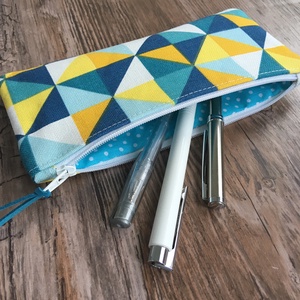 Türkiz-sárga háromszög mintás neszesszer tolltartó szemüvegtartó karácsony ajándék - táska & tok - neszesszer - Meska.hu