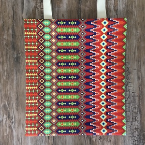 Piros sárga azték mintás vászon szatyor bevásárló táska shopper karácsony ajándék - táska & tok - bevásárlás & shopper táska - shopper, textiltáska, szatyor - Meska.hu