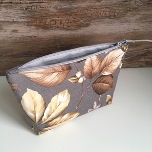Szürke levél mintás vászon neszesszer pipere táska handmade - táska & tok - neszesszer - Meska.hu