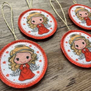 6 db-os karácsonyi filc dísz szett angyalka ezüst akasztós - otthon & életmód - dekoráció - fali és függő dekoráció - függődísz - Meska.hu