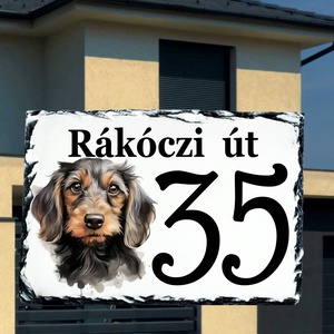 Házszám tábla - tacskó, Otthon & Életmód, Ház & Kert, Házszám, Fotó, grafika, rajz, illusztráció, MESKA