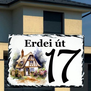Egyedi festett házszámtábla házikó mintával, Otthon & Életmód, Ház & Kert, Házszám, Fotó, grafika, rajz, illusztráció, MESKA