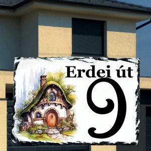Egyedi festett házszámtábla házikó mintával, Otthon & Életmód, Ház & Kert, Házszám, Fotó, grafika, rajz, illusztráció, MESKA
