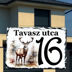 Egyedi festett házszámtábla szarvas mintával, Otthon & Életmód, Ház & Kert, Házszám, Fotó, grafika, rajz, illusztráció, MESKA