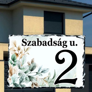 Egyedi festett házszámtábla levél mintával - Meska.hu