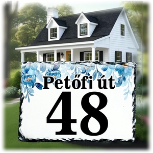 Házszám tábla kék virágos, Otthon & Életmód, Ház & Kert, Házszám, Fotó, grafika, rajz, illusztráció, MESKA