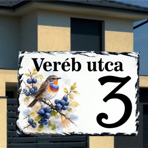 Házszámtábla madár kökény ágon - mintával - Meska.hu