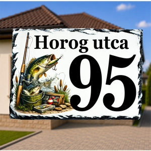Házszámtábla egyedi tervezésű horgászat mintájú festett képpel - Meska.hu