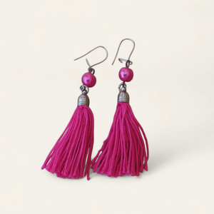 Bojtos fülbevaló pink, Ékszer, Fülbevaló, Lógó fülbevaló, Ékszerkészítés, MESKA