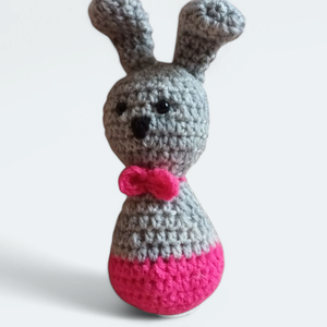 Nyuszi  szürke-pink  14 cm-es  - Meska.hu