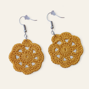 Csipkerózsa fülbevaló okkersárga , Ékszer, Fülbevaló, Lógó fülbevaló, Horgolás, MESKA