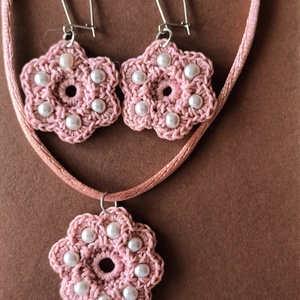 Gerbera  ékszergarnitúra lazac , Ékszer, Ékszerszett, Horgolás, MESKA