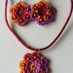 Gerbera  ékszergarnitúra lila-piros  - Meska.hu