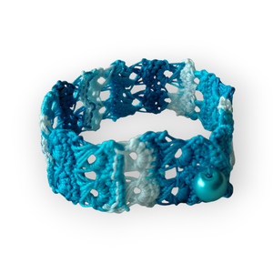 Csipke karkötő 2 soros türkiz-fehér  - Meska.hu