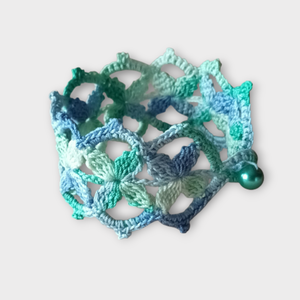 Csipke karkötő pikós türkiz színváltós , Ékszer, Karkötő, Széles karkötő, Horgolás, MESKA