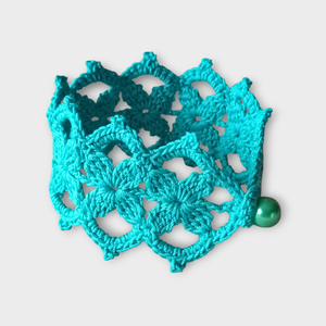 Csipke karkötő pikós türkizzöld , Ékszer, Karkötő, Széles karkötő, Horgolás, MESKA