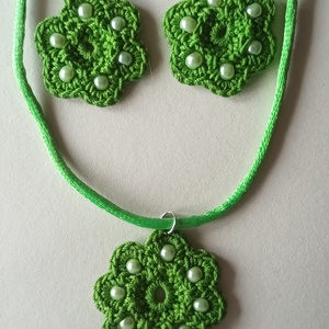 Gerbera  ékszergarnitúra kivizöld , Ékszer, Ékszerszett, Horgolás, MESKA