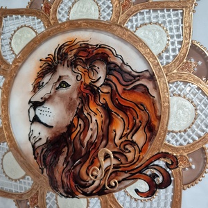 Oroszlán mandala üvegfestmény - otthon & életmód - dekoráció - kép & falikép - üvegkép - Meska.hu