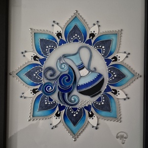Vízöntős mandala üvegfestmény - otthon & életmód - dekoráció - kép & falikép - üvegkép - Meska.hu