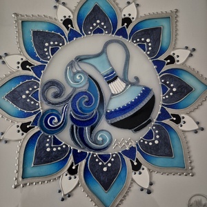 Vízöntős mandala üvegfestmény - otthon & életmód - dekoráció - kép & falikép - üvegkép - Meska.hu