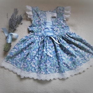Lenge kék virágos lányka ruha  - ruha & divat - babaruha & gyerekruha - ruha - Meska.hu