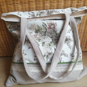 Lenvászon bevásárló táska, belső, külső  zsebbel, béléssel. - táska & tok - bevásárlás & shopper táska - shopper, textiltáska, szatyor - Meska.hu