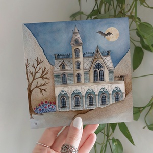 Vámpír kastély PRINT - 14x14cm, Művészet, Grafika & Illusztráció, Művészi nyomat, Festészet, MESKA