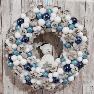 Karácsonyi macis ajtódísz, Karácsony, Adventi díszek, Adventi ajtódísz, Virágkötés, Ajtódísz mérete: 25cm
, MESKA