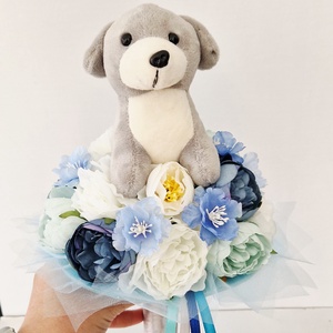 Kutyás ballagási csokor, Otthon & Életmód, Virágdekoráció, Virágok, Virágcsokor, Virágkötés, KB. 18cm az átmérője.
35cm magas. , MESKA