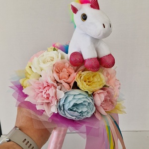 Ovis unikornisos ballagási csokor, Otthon & Életmód, Virágdekoráció, Virágok, Virágcsokor, Virágkötés, Átmérője 20cm, MESKA