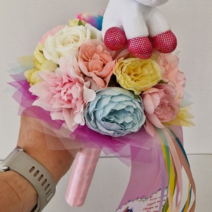 Ovis unikornisos ballagási csokor - otthon & életmód - virágdekoráció - virágok - virágcsokor - Meska.hu