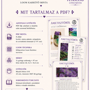 Ametisztöböl � Loom karkötő minta PDF, Miyuki Delica 11/0 gyöngyfűzési minta, Azonnali letöltés - diy (csináld magad) - fűzésminták - Meska.hu