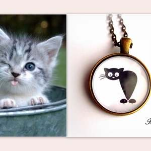 Macska Cica nyaklánc Macskás Cicás Fekete Fehér, Ékszer, Nyaklánc, Medálos nyaklánc, Ékszerkészítés, MESKA