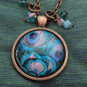 Páva nyaklánc karkötő szett Pávás Pávatoll Türkiz - ékszer - ékszerszett - Meska.hu