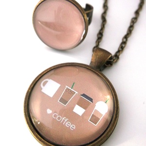 Kávé nyaklánc gyűrű szett Kávés Coffee, Ékszer, Nyaklánc, Medálos nyaklánc, Ékszerkészítés, MESKA