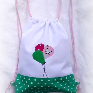 Léggömb, lufi,  cicás hátizsák , hátitáska tornazsák pöttyös, türkiz - táska & tok - hátizsák - tornazsák, gymbag - Meska.hu