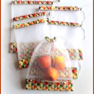 Tüll bevásárló zsák ÖKO zacskó 6 db kaleidoszkóp geometria minta, Táska & Tok, Bevásárlás & Shopper táska, Zöldség/Gyümölcs zsák, Varrás, MESKA