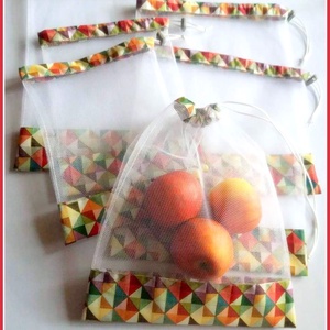 Tüll bevásárló zsák ÖKO zacskó 6 db kaleidoszkóp geometria minta - táska & tok - bevásárlás & shopper táska - zöldség/gyümölcs zsák - Meska.hu