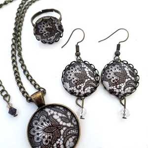 Csipke romantika ékszer szett vintage virágos, Ékszer, Ékszerszett, Gyöngyfűzés, gyöngyhímzés, Ékszerkészítés, MESKA