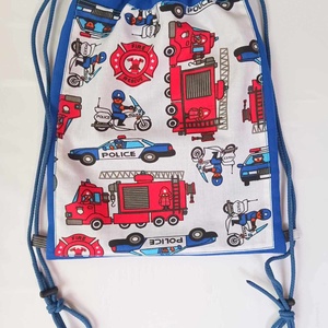 Tűzoltó rendőr hátizsák fiúknak , hátitáska tornazsák kék piros - táska & tok - hátizsák - tornazsák, gymbag - Meska.hu