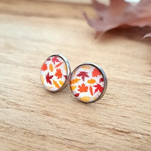 Őszi levelek nemesacél fülbevaló, bordó narancs   antiallergén, Ékszer, Fülbevaló, Pötty fülbevaló, Ékszerkészítés, MESKA