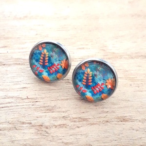 Őszi levelek csipkebogyóval nemesacél fülbevaló, kék  kékeszöld, Ékszer, Fülbevaló, Pötty fülbevaló, Ékszerkészítés, MESKA