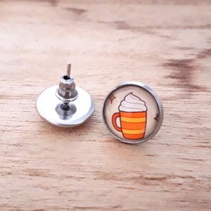 Sütőtökös fűszeres latte nemesacél fülbevaló őszi napfény leveles falevél színes őszi - ékszer - fülbevaló - pötty fülbevaló - Meska.hu