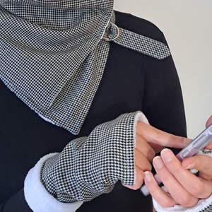 Sál kesztyű szett tyúklábmintás meleg Körsál Nyakmelegítő fekete fehér - ruha & divat - sál, sapka, kendő - sál - Meska.hu