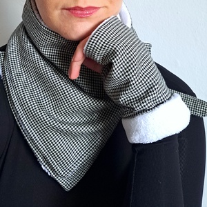 Sál kesztyű szett tyúklábmintás meleg Körsál Nyakmelegítő fekete fehér, Ruha & Divat, Sál, Sapka, Kendő, Sál, Varrás, MESKA